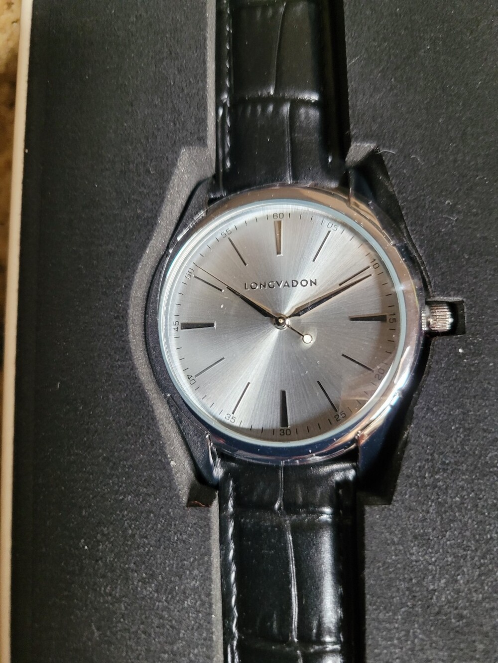 Longvadon Heritage Silver Dial Black Leather Strap Watch